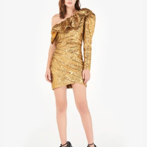 Dundas Gold Metallic Jacquard Mini Dress - Picture 3 of 9